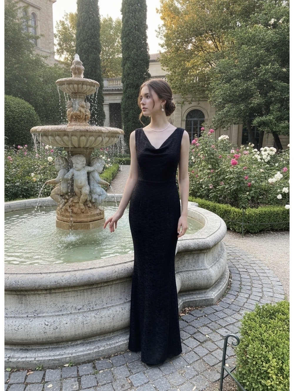 Elegant Black Lace Evening Gown Size Small